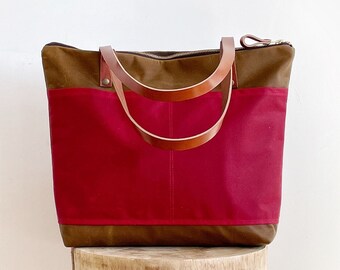 Waxed Canvas Laptop Handbag, Stylish Canvas and Leather Work Tote Bag, Waterproof Office Bag