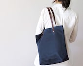 AMELIA, Waxed canvas Bag Navy Blue, Large Wax Canvas Tote Bag, Handmade, Many Pockets, Purse, Handbag, Shoulder Bag