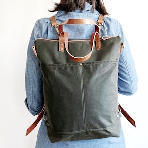 Convertible Backpack Purse, Waxed Canvas Backpack for Work, Stylish Travel Backpack, Large Laptop Backpack Personalized