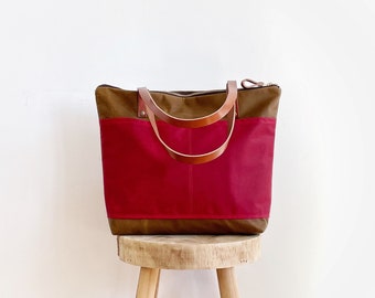 Waxed Canvas Laptop Handbag, Stylish Canvas and Leather Work Tote Bag, Waterproof Office Bag