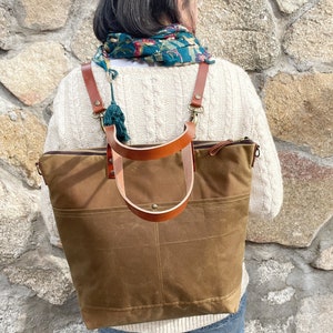Personalized Laptop Backpack for Women, Waxed Canvas Backpack Tote with computer compartment, Convertible Backpack Purse