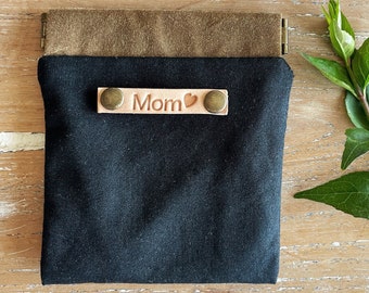 Personalized Mom Coin Pouch - Custom Canvas Pouch with Self Closure and embossed initials or name