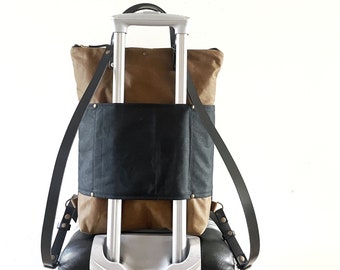 Waxed Laptop Backpack with luggage sleeve, Waxed Canvas and Leather Travel Daypack, Unisex Trolley Laptop Bag