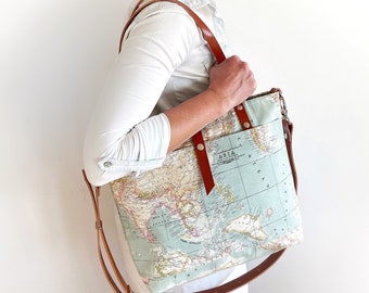 Stylish World Map Handbag Tote Bag, Crossbody Purse, Cute Travel Shoulder Bag