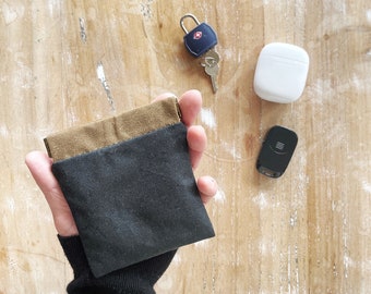 Small edc pouch, Mini Waxed Canvas Pouch, Personalized pocket pouch snap closure