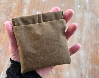 Personalized Waxed Canvas Coin Pouch: Small Flat change purse, Mini Accessory Bag