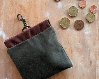 coin purse with snap closure, waxed canvas change pouch, personalized change wallet