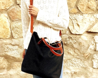 Crossbody-Tasche aus gewachstem Canvas, Ledergriffe, Laptoptasche für Arbeit oder Reisen
