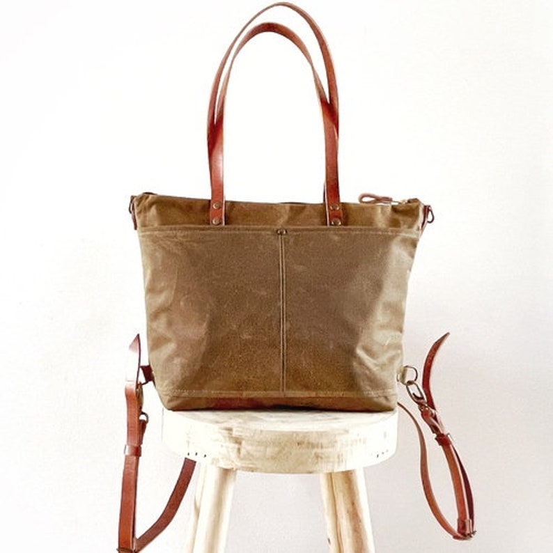 Gewachste Wandelbare Rucksack-Einkaufstasche, Segeltuch-Rucksack mit Lederriemen, personalisierter Tagesrucksack für Arbeit und Reisen, benutzerdefinierte Rucksackfrau Bild 9