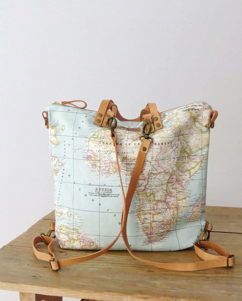 World Map Bag Canvas Tote Bag Convertible Backpack Tote Bag image 0