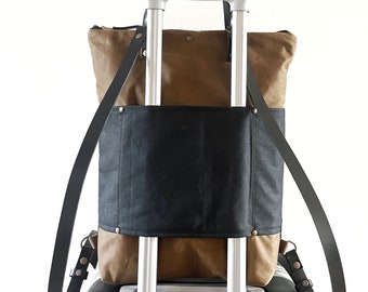 Waxed Laptop Backpack with luggage sleeve, Waxed Canvas and Leather Travel Daypack, Unisex Trolley Laptop Bag