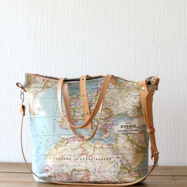 Last one in stock! Canvas Tote Bag, World Map Tote Bag, Travel Bag, Crossbody bag Canvas Purse, World Map Bag, Tote Bag with pockets