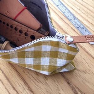 Cute pencil case, Linen pencil case, Checkered fabric pencil pouch, Yellow white check fabric pencil case, Personalized pencil case zipper image 5