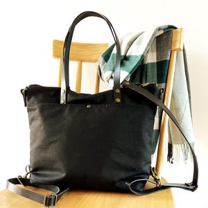 Travel Backpack Purse Medium Size, Functional Backpack Tote Bag, Waxed Canvas and Leather Work Backpack, Personalised Handbag Woman