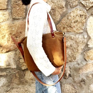 Waxed Canvas Crossbody Tote Bag: Leather Straps, Waterproof Shoulder Bag, Personalized