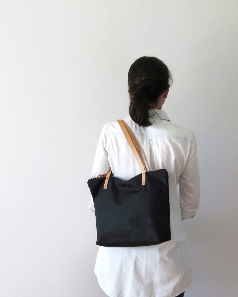 ANNA Personalized Bag Zip Tote Bag. Waxed Canvas Bag Black image 1