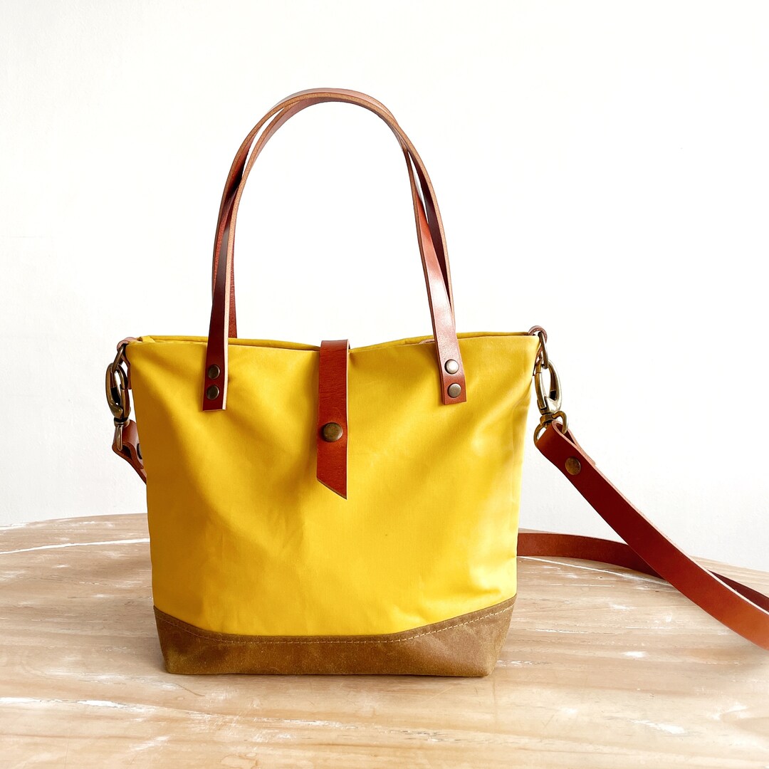 Small Cross Body Tote Purse With Leather Handles Waxed Canvas Etsy