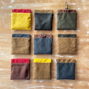 Waxed Coin Pouch, Small Personalized Canvas Pouch, Mini Pocket wallet for change with flex snap closure