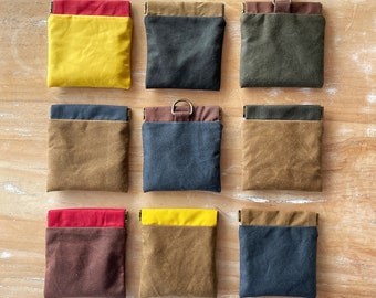 Waxed Canvas Coin Purse, Small Personalized Change Pouch, Mini Pocket wallet, flex snap closure