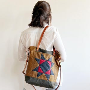 Gewachste Canvas Tasche, Patchwork Stern Schultertasche, Leder Umhängetasche, Personalisierbar, Farbe nach Wunsch