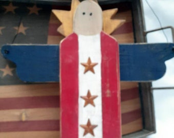 Suspension murale en bois primitive Miss Liberty : décoration de ferme américaine le 4 juillet