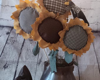 Tournesol primitif, tournesol rembourré, décoration rustique d'automne, style ferme
