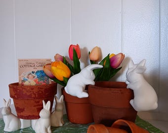 Supports pour pot de fleurs lapin/pieds de pot et 3 crochets pour pot lapin Décoration de Pâques Décoration de jardin Figurines de plantes 6 petits lapins en céramique