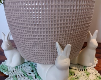 Bunny Flower Pot Stands  Easter Decor  Garden Decor  Plant Figurals  3 Small Ceramic Bunnies