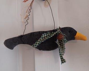 Corbeau empaillé primitif, décoration automnale rustique de ferme, ornement à suspendre pour Halloween