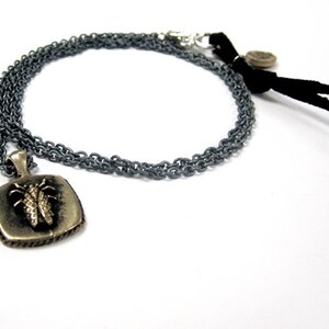 Brass Cicada sailor pendant on oxidized silver chain