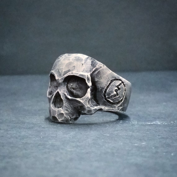Silver Skull Ring , Flower Skull Ring , Gothic Silver Skull