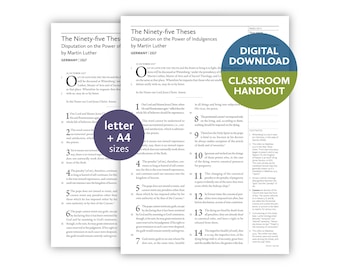 The Ninety-five Theses: Disputation on the Power of Indulgences by Martin Luther (Germany | 1517) — Digital download classroom handout