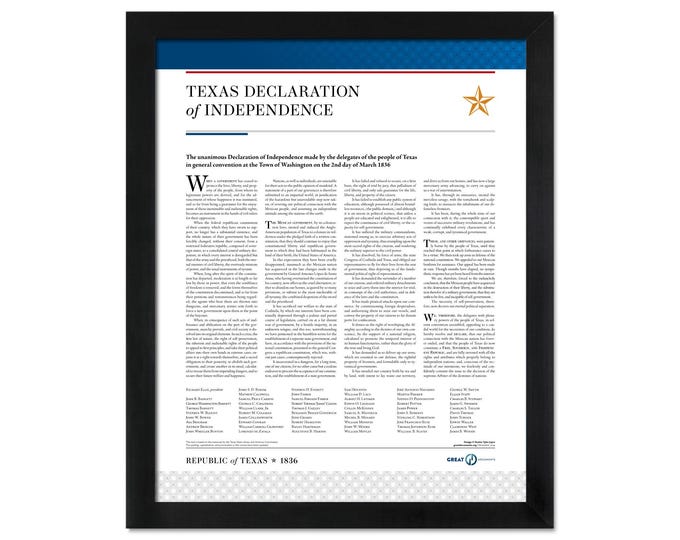 Texas Declaration of Independence: An unframed print in multiple sizes