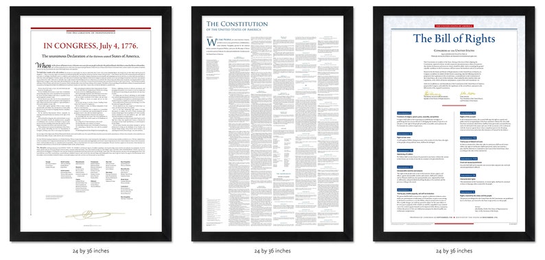 Americas Founding Documents: The Declaration of Independence the Constitution the Bill of Rights pack of 3 unframed prints 24 by 36 inches
