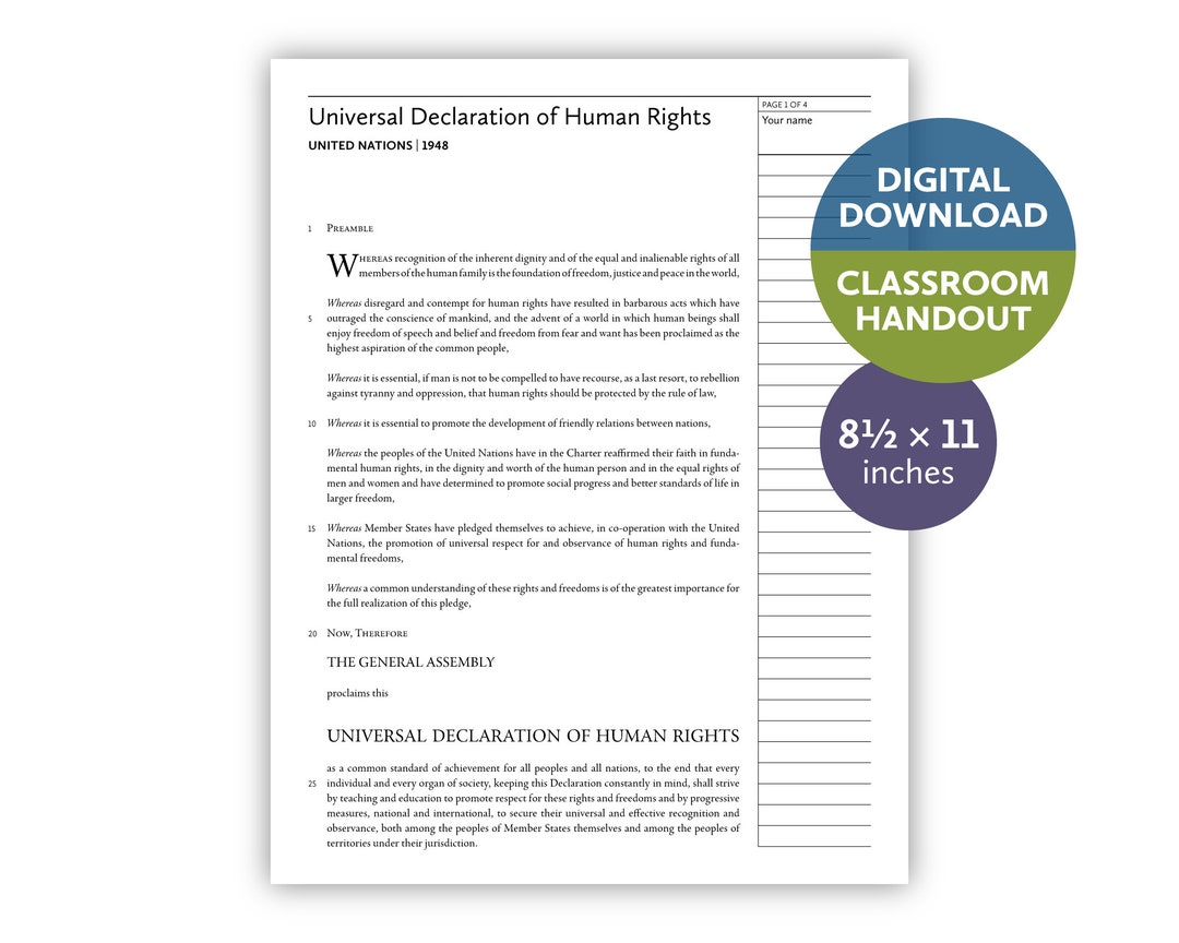 Universal Declaration of Human Rights english united - Etsy