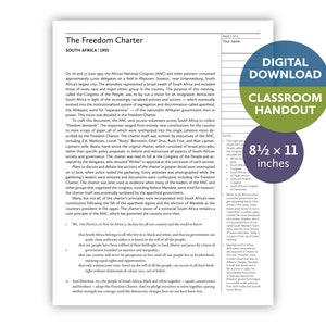 The Freedom Charter (África do Sul | 1955) — Download digital — Apostila para sala de aula em papel tamanho carta — 8,5 por 11 para impressão para professores
