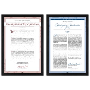 George Washington’s and Abraham Lincoln’s Thanksgiving Proclamations: A set of 2 unframed prints
