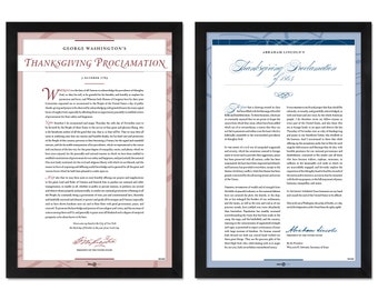 George Washington’s and Abraham Lincoln’s Thanksgiving Proclamations: A set of 2 unframed prints