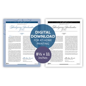 Abraham Lincolns Thanksgiving Proclamation of 1863: An 8.5 by 11-inch digital download for at-home printing image 1