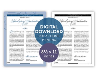 Abraham Lincoln’s Thanksgiving Proclamation of 1863: An 8.5- by 11-inch digital download for at-home printing