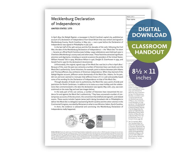 Mecklenburg Declaration of Independence (United States | 1775) — Digital download — Classroom handout