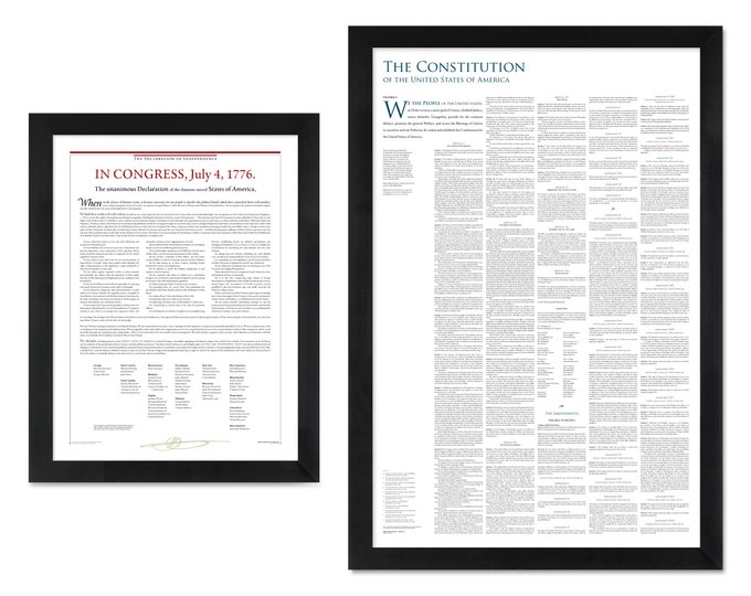 The Declaration of Independence and the Constitution of the United States: A set of 2 unframed prints