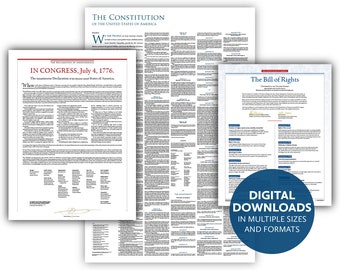 America’s Founding Documents — Declaration of Independence + Constitution + Bill of Rights: Digital downloads in multiple sizes and formats