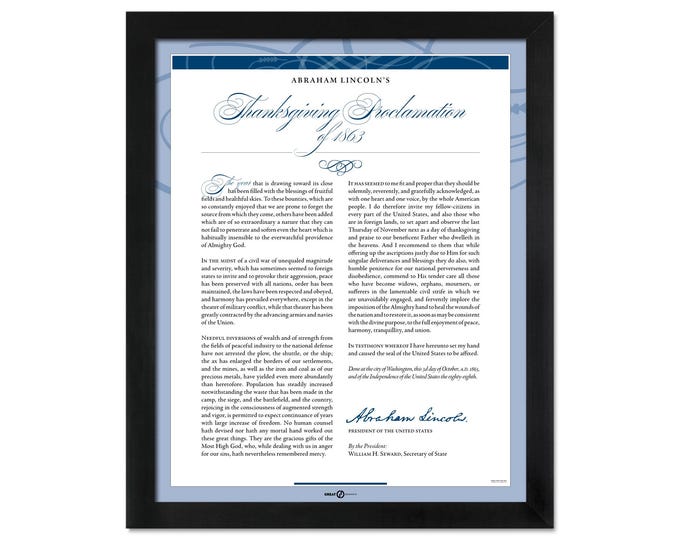 Abraham Lincoln’s Thanksgiving Proclamation of 1863: A print in multiple sizes