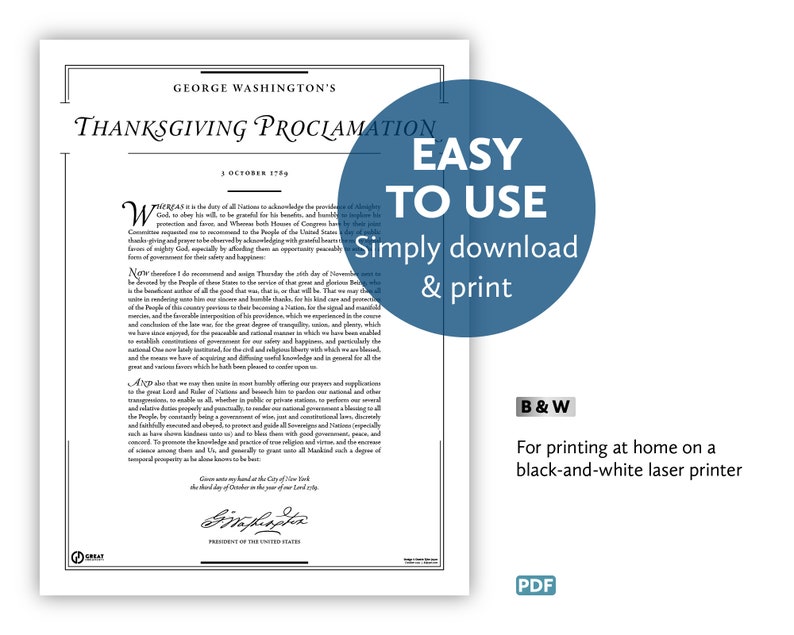 George Washingtons Thanksgiving Proclamation of 1789: An 8.5 by 11-inch digital download for at-home printing image 3