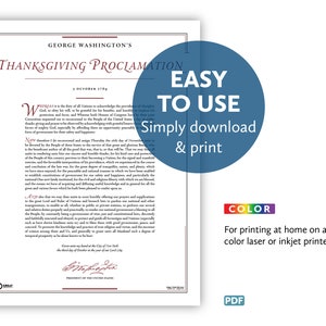 George Washingtons Thanksgiving Proclamation of 1789: An 8.5 by 11-inch digital download for at-home printing image 2