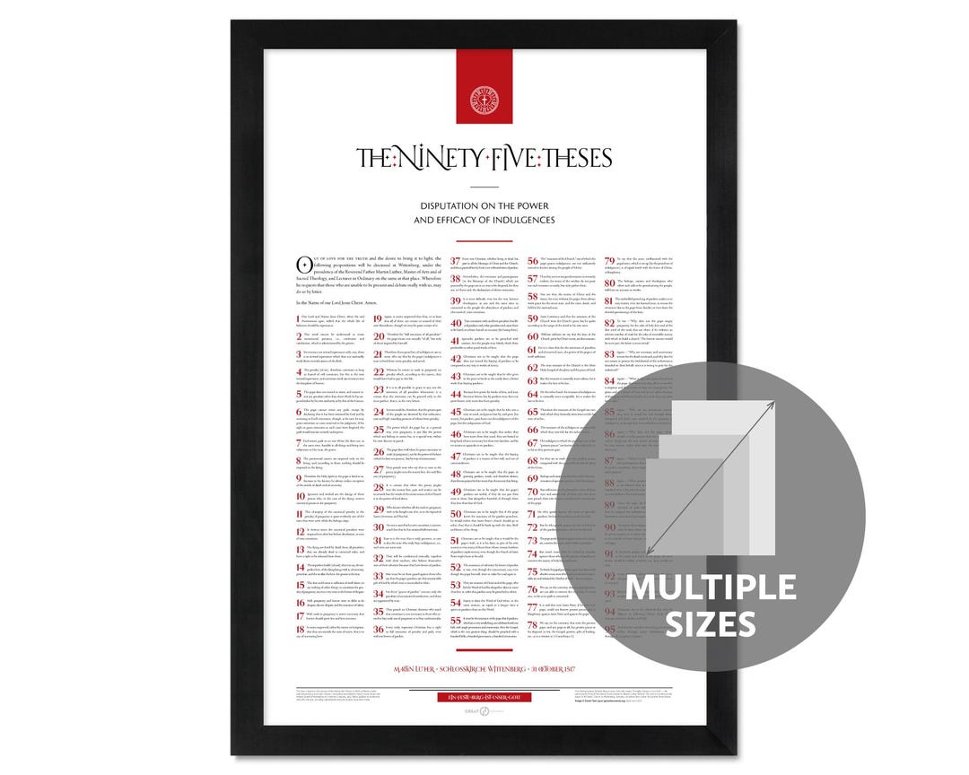 The Ninety-five Theses by Martin Luther: A Print in Multiple Sizes