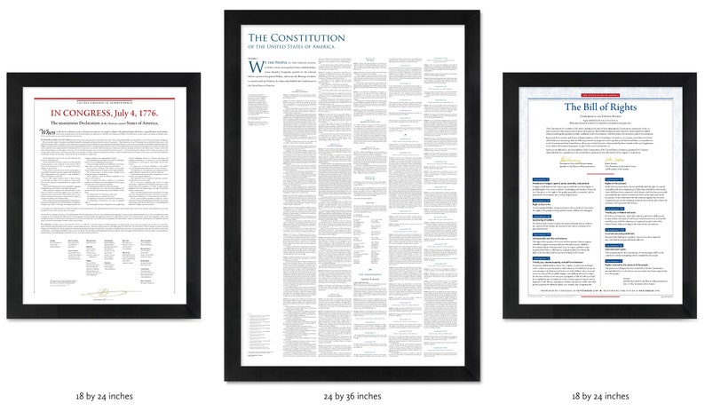 Americas Founding Documents: The Declaration of Independence the Constitution the Bill of Rights pack of 3 unframed prints 18 by 24 inches