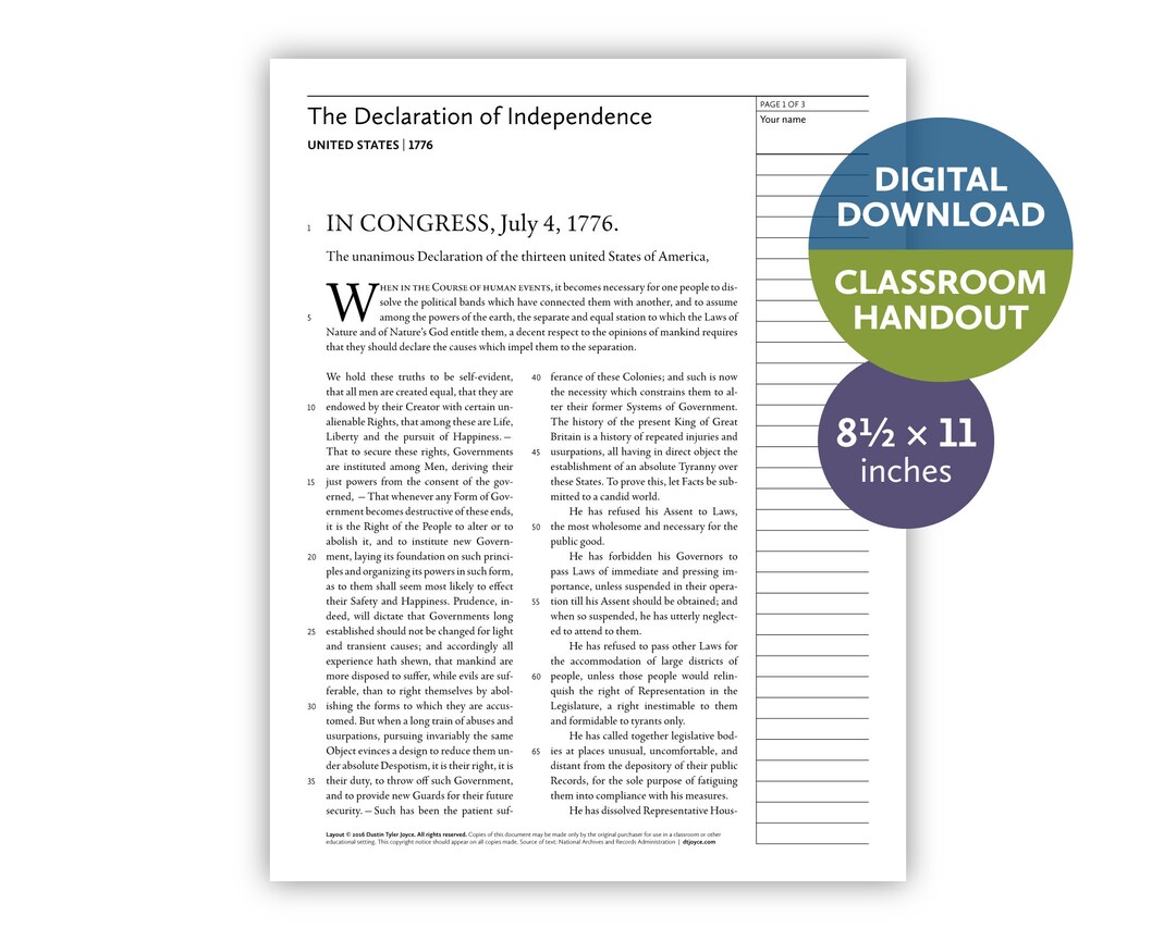 Declaration of Independence (united States | 1776) — Digital Download ...