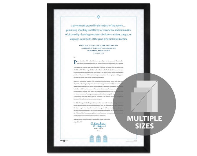 Moses Seixas’s letter to George Washington on behalf of the Hebrew Congregation, Newport, 17 August 1790: A print in multiple sizes